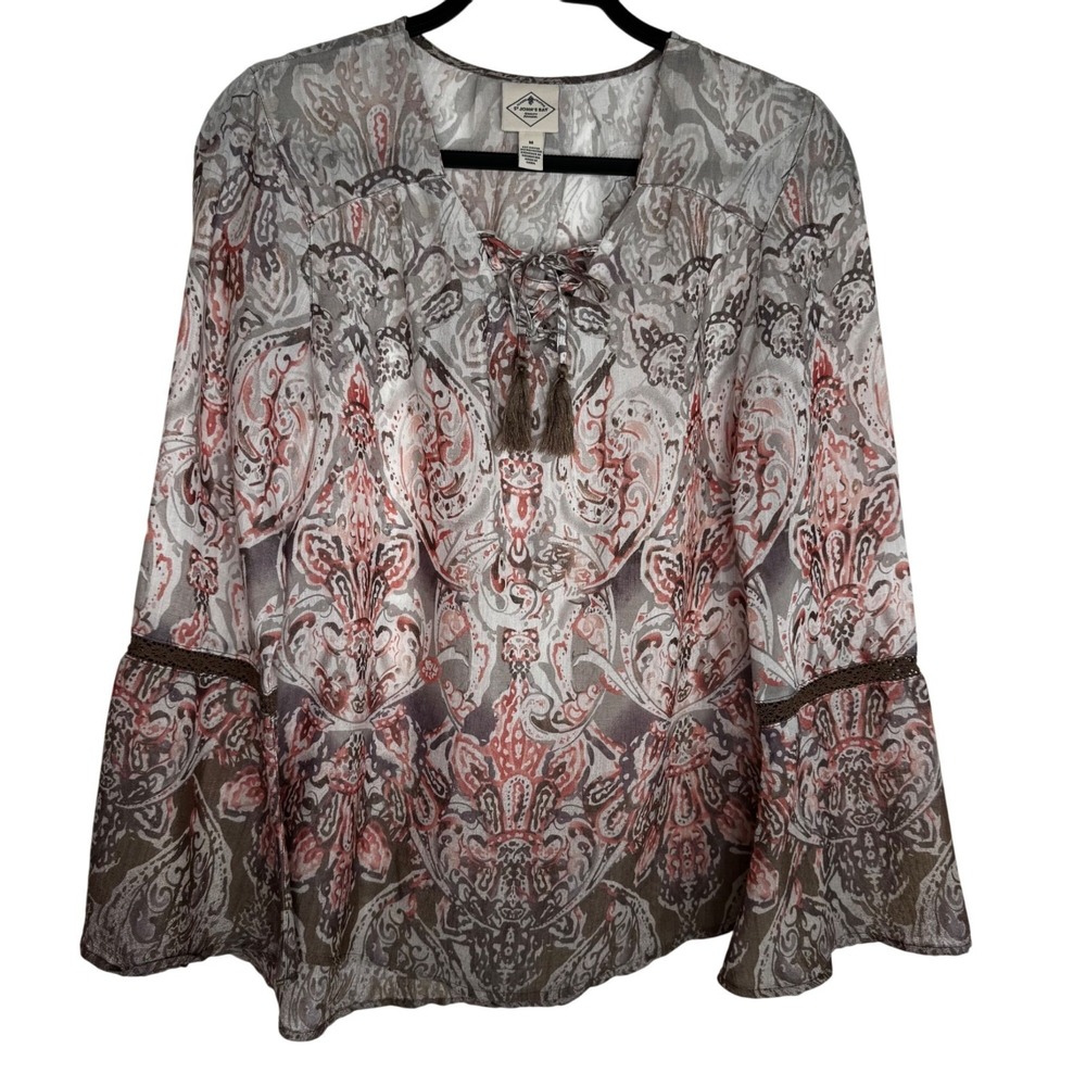 St. Johns Bay Size Medium Paisley Bell Sleeve‎ Blouse Boho Bohemian Workwear